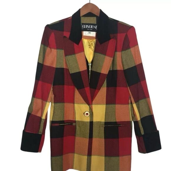 Vintage Criscione x Cache Jacket Blazer Size Small Rayon Plaid Clueless 80s Rare - Picture 1 of 10